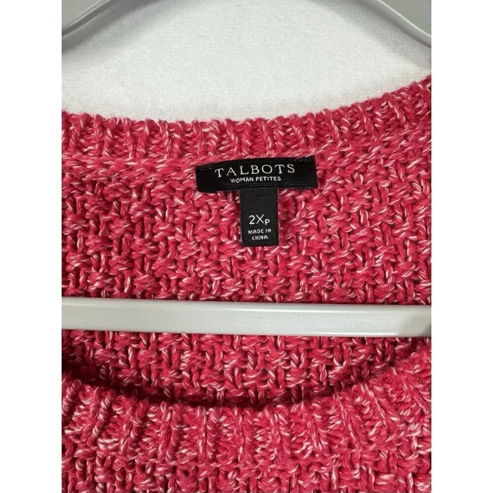Talbots Textured Sweater Size 2XP Petite Pink Zipper Hem Chunky Knit Pullover